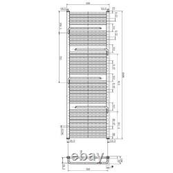 Radiateur de salle de bain en métal gunmetal avec porte-serviettes chauffant et crochets, moderne 1800x600 mm