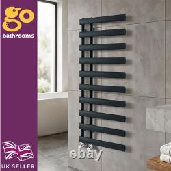 Radiateur de salle de bain noir à décalage, sèche-serviettes chauffant, rail à panneau ovale 1140 x 500 mm