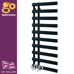 Radiateur de salle de bain noir à décalage, sèche-serviettes chauffant, rail à panneau ovale 1140 x 500 mm