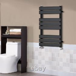 Radiateur de salle de bain noir à panneau plat et chauffant pour serviettes, design central de chauffage