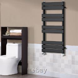Radiateur de salle de bain noir à panneau plat et chauffant pour serviettes, design central de chauffage