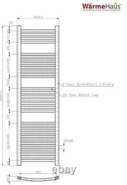Radiateur de salle de bains chauffant contemporain courbé 1500 x 450 en chrome