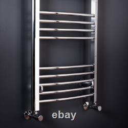 Radiateur de serviette chauffant courbé pour salle de bain 1200 x 495 en chrome échelle