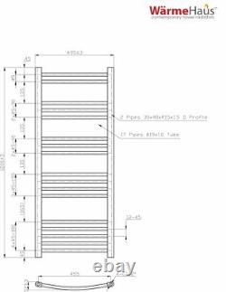 Radiateur de serviette chauffant courbé pour salle de bain 1200 x 495 en chrome échelle