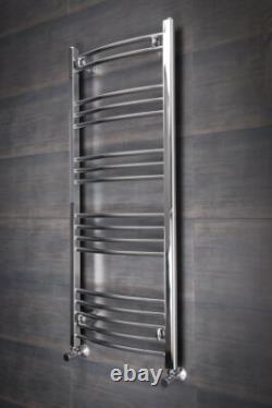 Radiateur de serviette chauffant courbé pour salle de bain 1200 x 495 en chrome échelle