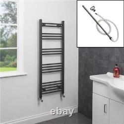 Radiateur de serviettes chauffant à double combustible en anthracite 1200 x 450mm plat monté au mur avec commande manuelle