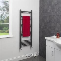 Radiateur de serviettes chauffant à double combustible en anthracite 1200 x 450mm plat monté au mur avec commande manuelle