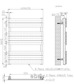 Radiateur de serviettes chauffant à panneau plat en laiton brossé 800 x 600 mm mural pour salle de bain