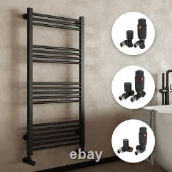 Radiateur de serviettes chauffant droit noir mat et vannes thermostatiques