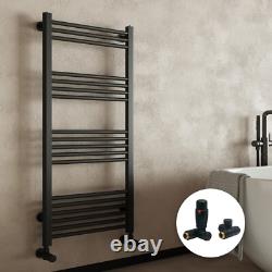 Radiateur de serviettes chauffant droit noir mat pour salle de bain avec vannes TRV à double énergie