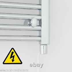 Radiateur de serviettes chauffant électrique pré-rempli HTR Chrome 1200 x 500 mm pour salle de bain