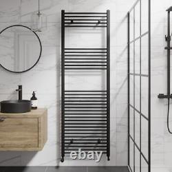 Radiateur de serviettes chauffant plat pour salle de bain avec vannes en chrome noir, laiton gris et blanc