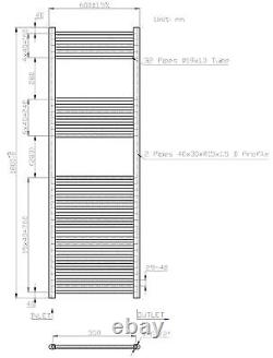 Radiateur de serviettes chauffant plat pour salle de bain avec vannes en chrome noir, laiton gris et blanc