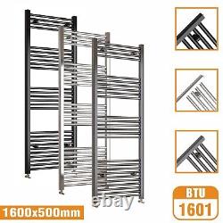 Radiateur porte-serviettes chauffant droit courbé en chrome noir avec vannes gratuites