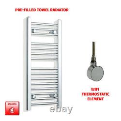 Radiateur porte-serviettes électrique chromé de 300 mm de large, chauffant la salle de bain de designer