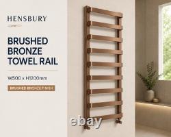 Radiateur sèche-serviettes chauffant Hensbury en bronze brossé 500 x 1200 mm pour salle de bains