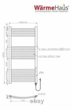 Radiateur sèche-serviettes chauffant courbé blanc électrique pour salle de bain 1000 x 500 mm