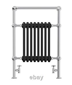 Radiateur sèche-serviettes chauffant de style victorien, radiateur sur pied à 8 sections, noir et chrome
