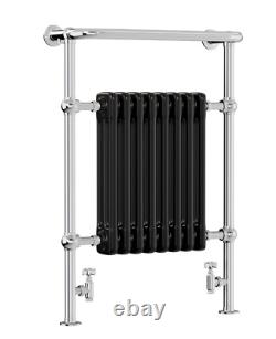 Radiateur sèche-serviettes chauffant de style victorien, radiateur sur pied à 8 sections, noir et chrome