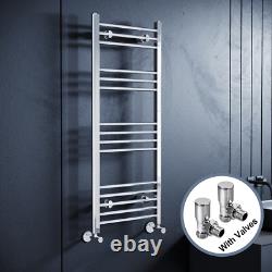Radiateur sèche-serviettes chromé avec vannes, chauffage de salle de bain droit, 1200 x 500