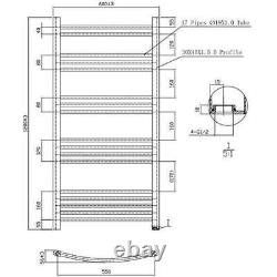 Radiateur sèche-serviettes courbé chromé de 1200 x 600mm et 17 barres modernes pour salle de bain.