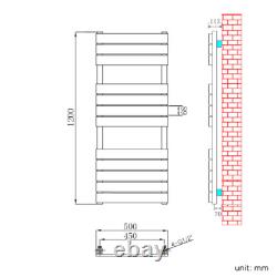 Radiateur sèche-serviettes design à panneau plat chromé pour salle de bains 1200 x 500 mm