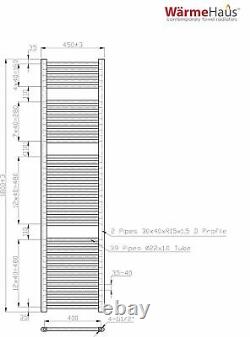 Radiateur sèche-serviettes droit contemporain pour salle de bains 1800 x 450 Chrome