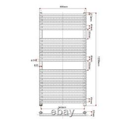 Radiateur sèche-serviettes droit échelle 1200x600 en gunmetal gris chauffant pour salle de bain