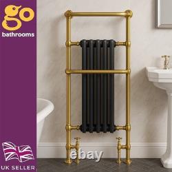 Radiateur sèche-serviettes haut noir et doré pour salle de bains, colonne traditionnelle design 150x59 cm