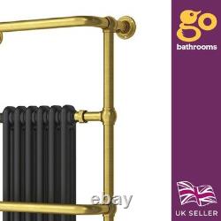Radiateur sèche-serviettes haut noir et doré pour salle de bains, colonne traditionnelle design 150x59 cm