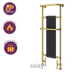 Radiateur sèche-serviettes haut noir et doré pour salle de bains, colonne traditionnelle design 150x59 cm