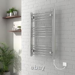 Radiateur sèche-serviettes incurvé chromé électrique pour salle de bain, dimensions 800 x 500 mm