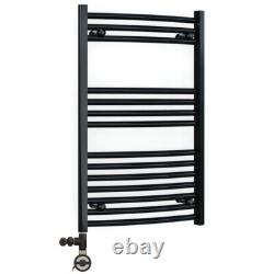 Radiateur sèche-serviettes noir double combustible chauffant 500 mm de largeur + vannes + kit inclus