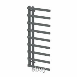Radiateur sèche-serviettes plat à double vanne 1200 x 500 mm pour salle de bain en gris anthracite