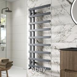 Radiateur sèche-serviettes plat à double vanne 1200 x 500 mm pour salle de bain en gris anthracite