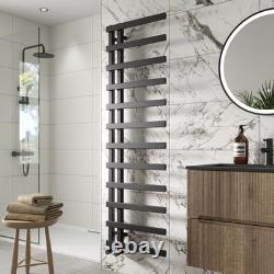 Radiateur sèche-serviettes plat chauffant moderne noir à double vanne 1600 x 500 mm pour salle de bain