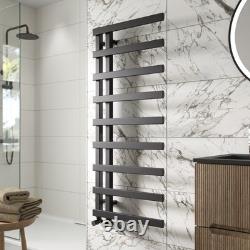 Radiateur sèche-serviettes plat moderne noir à double vanne pour salle de bains – 1200 x 500 mm