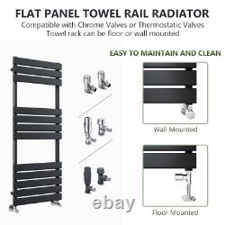 Radiateur sèche-serviettes pour salle de bains, panneau plat, chauffe-serviettes, noir, 1600 x 450