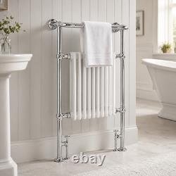 Radiateur sèche-serviettes traditionnel chauffant blanc à colonnes chromées 957 x 578 mm pour salle de bain