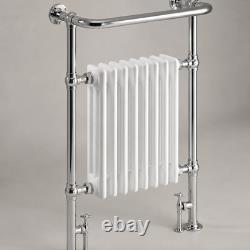 Radiateur sèche-serviettes traditionnel chauffant blanc à colonnes chromées 957 x 578 mm pour salle de bain