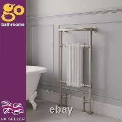 Radiateur sèche-serviettes traditionnel victorien chauffant en nickel brossé pour salle de bain 94x50 cm