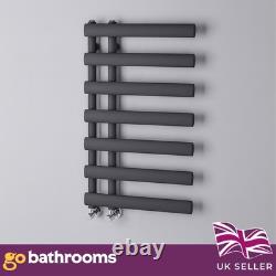 Radiateur sèche-serviettes vertical asymétrique gris, style échelle, pour salle de bains moderne – H78 x L50 cm