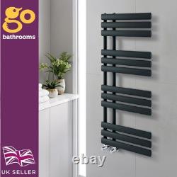 Radiateur sèche-serviettes vertical noir moderne décalé pour salle de bain chauffée 1130 x 500 mm