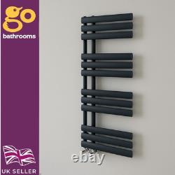 Radiateur sèche-serviettes vertical noir moderne décalé pour salle de bain chauffée 1130 x 500 mm