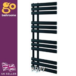 Radiateur sèche-serviettes vertical noir moderne décalé pour salle de bain chauffée 1130 x 500 mm
