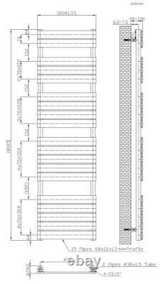 Rail à serviettes chauffant à panneau plat en chrome argenté 1800 x 500 mm monté au mur pour salle de bain