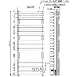 Rail à serviettes chauffant dual fuel thermostatique plat chrome 1200 x 500 mm 12 barres mural