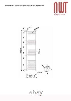 Rail chauffant droit blanc pour salle de bain 300mm(l) x 1500mm(h) 1906 BTU