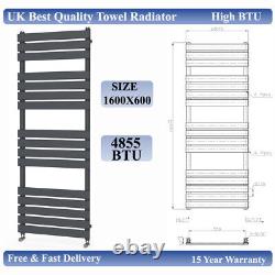 Salle de bain moderne 1600 x 600mm Radiateur sèche-serviettes chauffant à panneau plat Anthracite