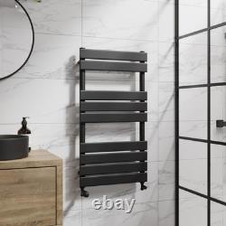 Sèche-serviettes chauffant à panneaux plats noir mat 950 x 500 mm à fixation murale pour salle de bains
